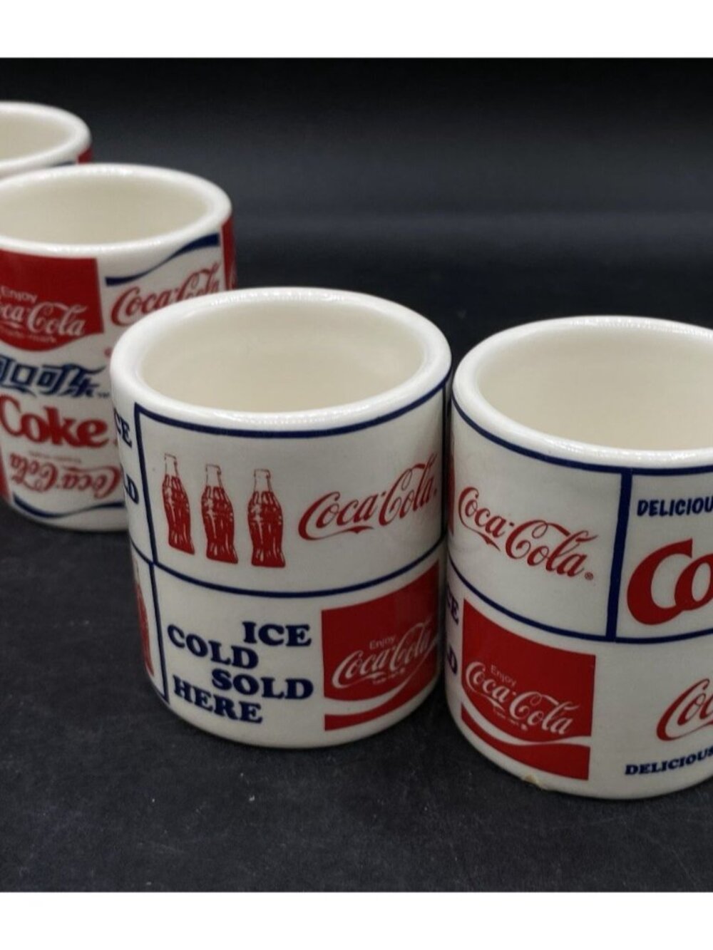 4 Coca-Cola Logo Collage Ceramic Shot Glass 2" Foreign Language Logos - Picture 6 of 7